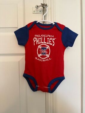 Genuine Merchandise Red and Blue Phillies Baby Bodysuit